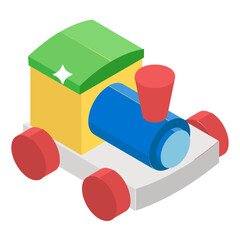 
Tractor, wooden toy vector icon in isometric design 
