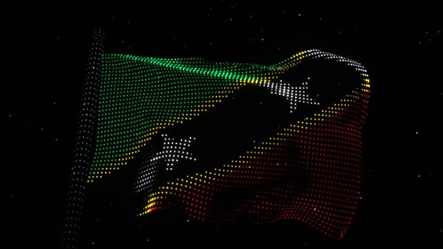 Electronic waving flag of Saint Kitts and Nevis made of LED lights. Hologram concept. Looping animation 