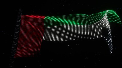 Electronic waving flag of the United Arab Emirates made of LED lights. Hologram concept. Looping animation  - Powered by Adobe