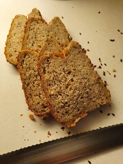 four slices of bread cut by a knife