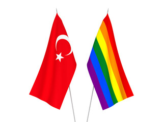 Obraz premium Rainbow gay pride and Turkey flags