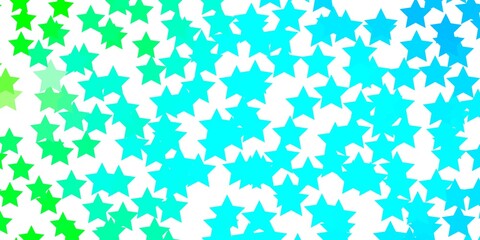 Light Blue, Green vector background with small and big stars. Blur decorative design in simple style with stars. Best design for your ad, poster, banner.