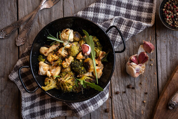 Cauliflower, broccoli and other cooked vegetables with rosemary