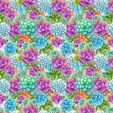 Seamless pattern with succulents. Beautiful floral print. © lolya1988