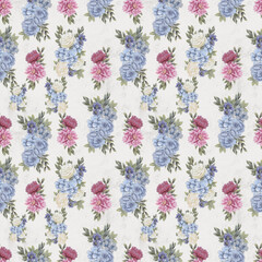 Watercolor floral seamless pattern. Hand painted flowers, greeting card template or wrapping paper