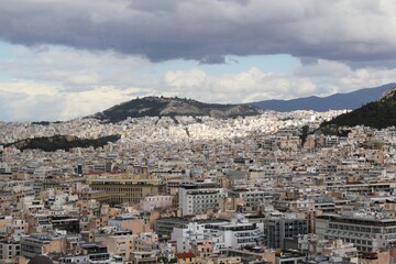 Partial view of Athens city from Acropolis hill - Athens, Greece, February 2 2020.