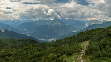 Fototapeta na wymiar Cloudy day in the beautiful Carnic Alps, Paularo, Friuli-Venezia Giulia, Italy