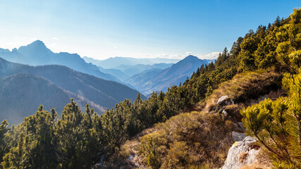 Sunny autumn day at the mount Salinchiet in the italian alps