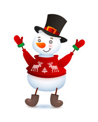 Vector Cute Snowman. Christmas illustration with funny snowman. Headdress top hat