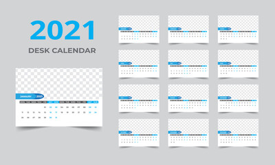 Desk calendar design 2021 template Set of 12 Months, Week starts Monday, Stationery design, calendar planner