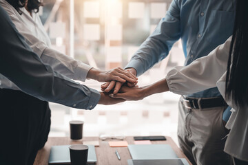 Group of business people with unity working together as a team. Teamwork together concept.