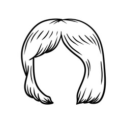 Women hairstyle. Hair on the head. Trendy modern haircuts girl - bob cut. Sketch black and white cartoon illustration. Mask for app