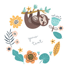 Sloths. Mom and baby. Vector illustration - 378931037