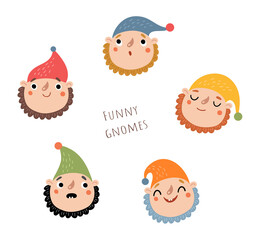 Cute, funny gnomes. Illustration, vector background