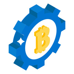
Btc inside gear showing concept of bitcoin setting icon
