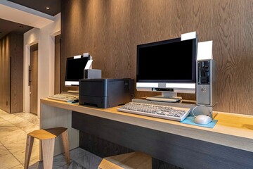 Internet computer service corner in a luxury hotel in Tokyo