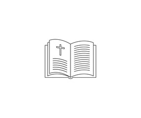 Bible, book, cross icon. Vector illustration, flat design.