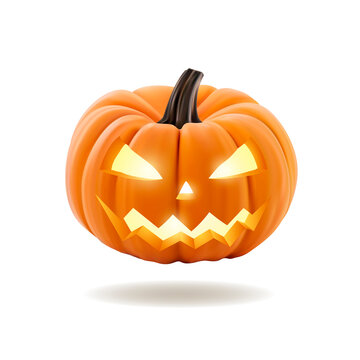 Halloween pumpkin with scary face on white background
