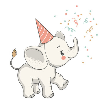 Vector illustration of a cute baby elephant at the party.