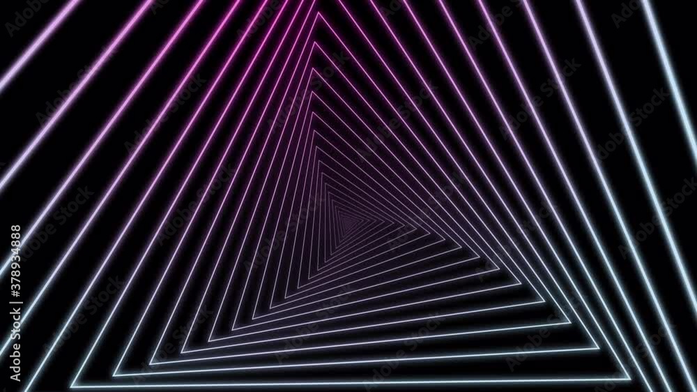 Aufkleber beautiful abstract triangles moving fast. background futuristic twisted tunnel with neon lights. loo