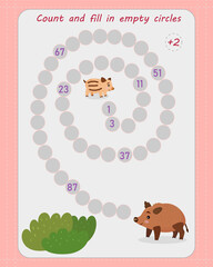 Addition math game for schoolchildren. You need to go through the path adding each step by 2