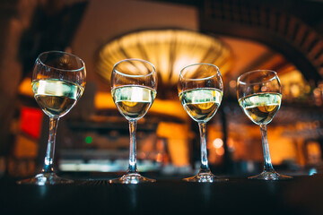 Glasses of wine on the counter