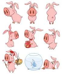 Wandaufkleber Illustration eines niedlichen Cartoon-Charakter-Schweins für Sie Design und Computerspiel © liusa