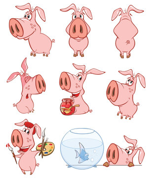 Illustration of a Cute Cartoon Character Pig for you Design and Computer Game