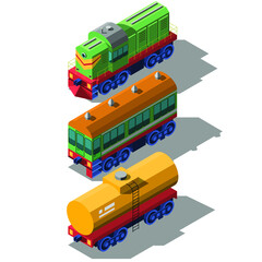 Isometric 3D Transport Railroad Cargo Trains Element Vector Design Style