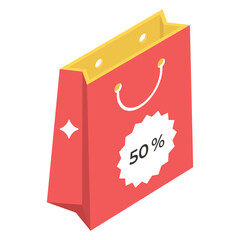 
Shopping handbag icon, isometric vector design.
