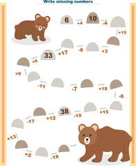 Math educational games for children. Fill in the line, fill in the missing numbers. math activity for schoolchildren