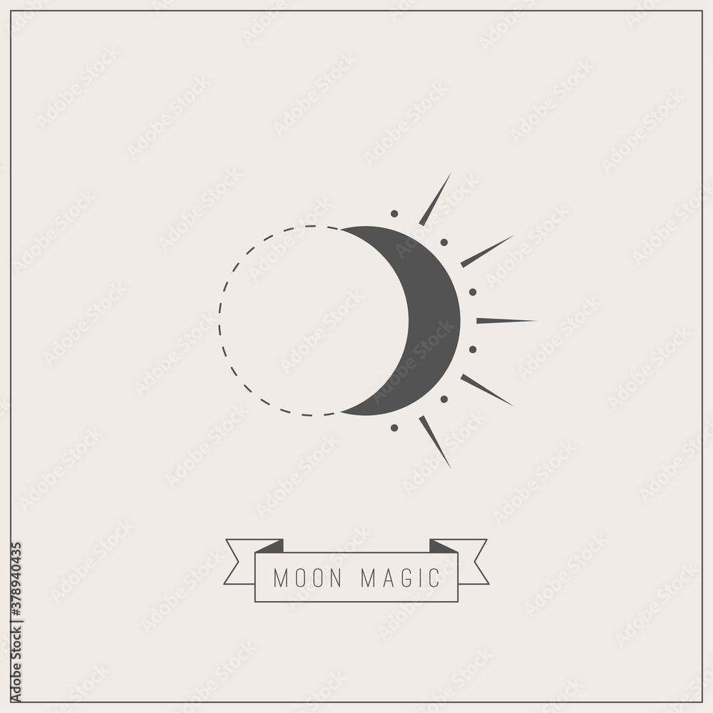 Wall mural moon magic. abstract boho moon or star. thin line style. minimalistic outline icon. logo template. t