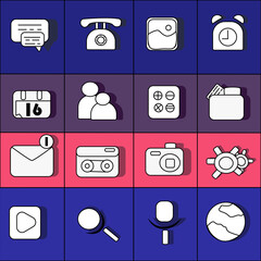 set of web icons for the interface made on a colored background