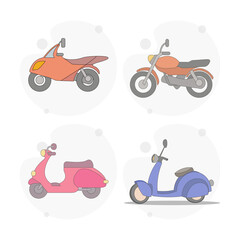 motorcycle vector flat illustration on white background. Sportbike, scooter