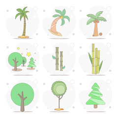 tree, palm, bamboo, forest, firtree vector flat illustration on white background