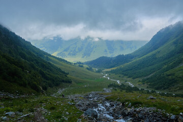 Fototapeta na wymiar Traveling in the mountains of Arkhyz, Russia 
