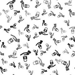Black Lock in hand icon isolated seamless pattern on white background. Padlock sign. Security, safety, protection, privacy concept.  Vector.