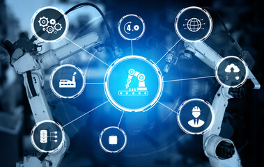 Industry 4.0 technology concept - Smart factory for fourth industrial revolution with icon graphic...