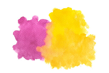 Abstract hand painted pink, yellow and orange watercolor background.