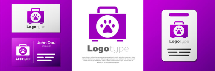 Logotype Pet first aid kit icon isolated on white background. Dog or cat paw print. Clinic box. Logo design template element. Vector.