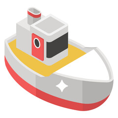 
Commercial catching seafood equipment, isometric icon of fishing trawler 
