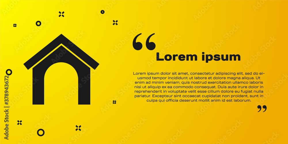 Sticker Black Dog house icon isolated on yellow background. Dog kennel. Vector.