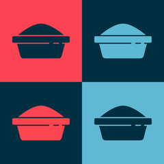 Pop art Pet food bowl for cat or dog icon isolated on color background. Dog or cat paw print. Vector.