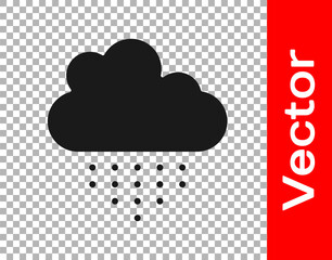 Black Cloud with rain icon isolated on transparent background. Rain cloud precipitation with rain drops. Vector.