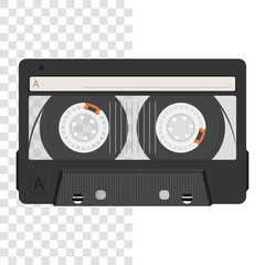 Cassette tape. Realistic retro audio cassette tape. Transparent Background.  Vector illustration.