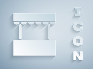 Paper cut Ticket box office icon isolated on grey background. Ticket booth for the sale of tickets for attractions and sports. Paper art style. Vector.