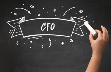 Hand drawing CFO abbreviation with white chalk on blackboard