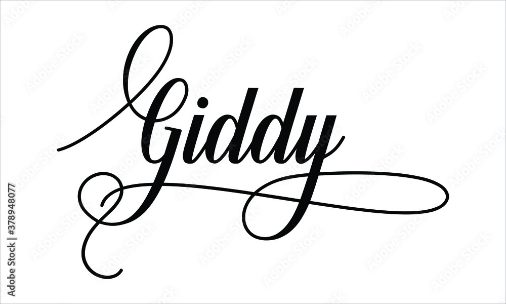 Aufkleber giddy script calligraphy black text cursive typography words and phrase isolated on the white backgr