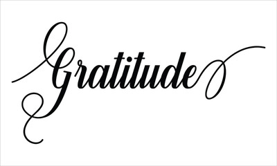 Gratitude Script Calligraphy  Black text Cursive Typography words and phrase isolated on the White background 