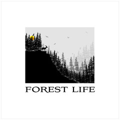 Silhouette Retro Vintage Goat and Pine, Evergreen, Fir, Hemlock, Spruce, Conifer, Cedar Trees Forest Life Logo Design